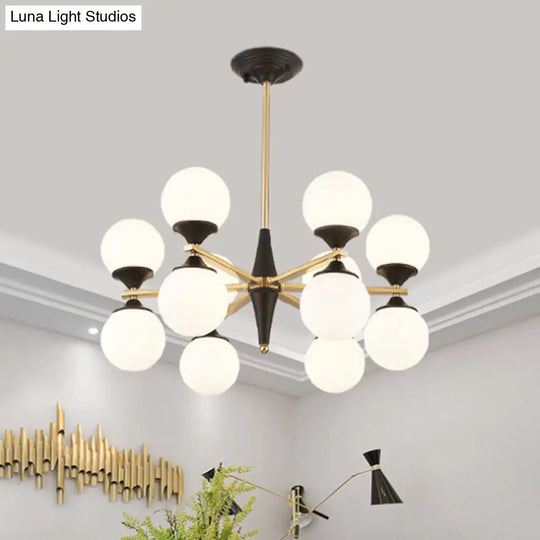 Modern White Glass Chandelier Pendant With Black Led Lights - Ideal For Dining Room