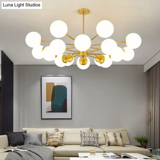 Frosted White Glass Chandelier - Postmodern Suspension Light With Burst Design