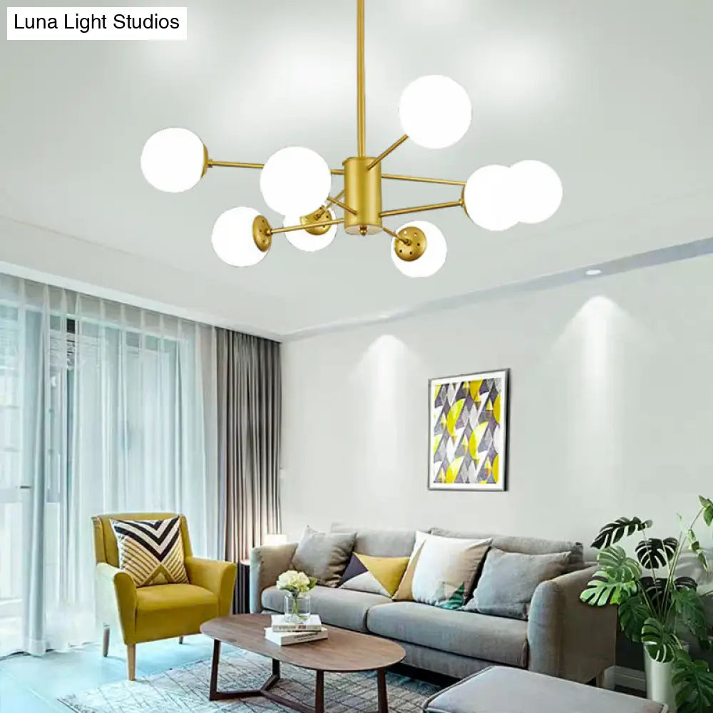 Frosted White Glass Chandelier - Postmodern Suspension Light With Burst Design