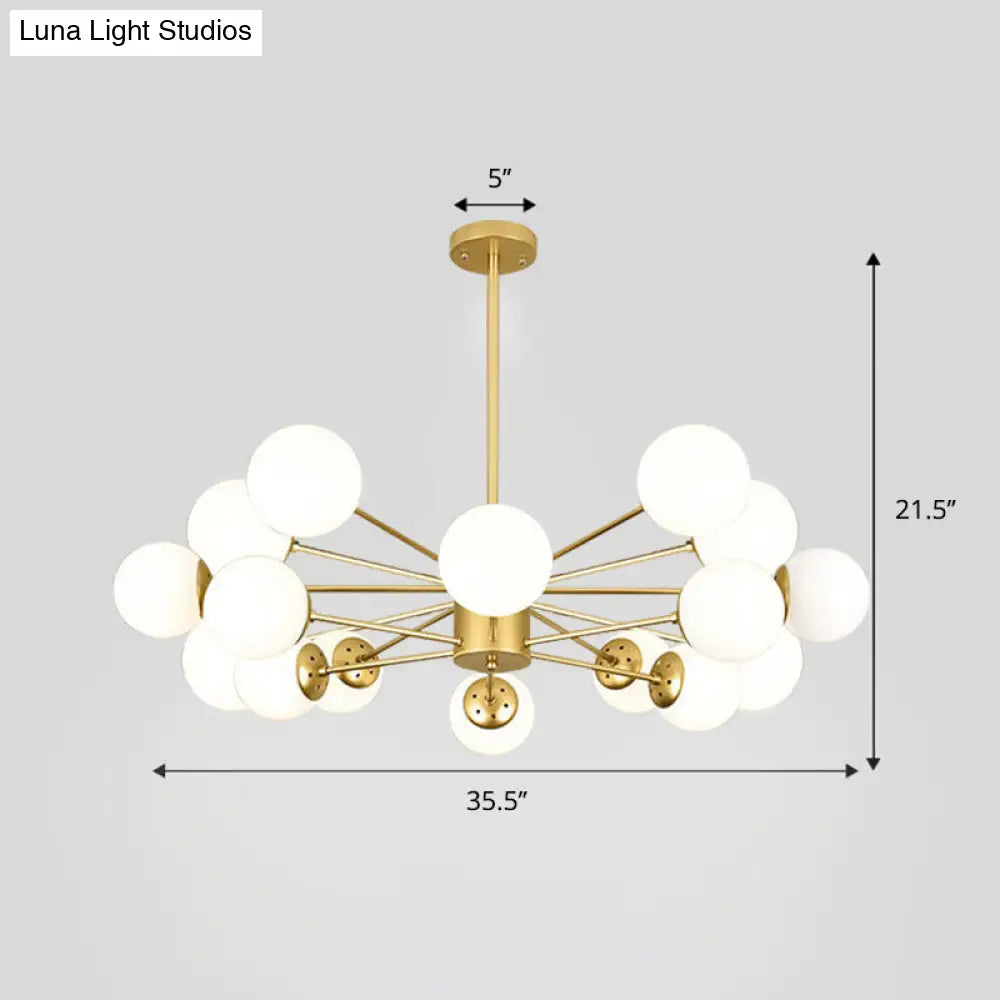 Frosted White Glass Chandelier - Postmodern Suspension Light With Burst Design 16 / Gold