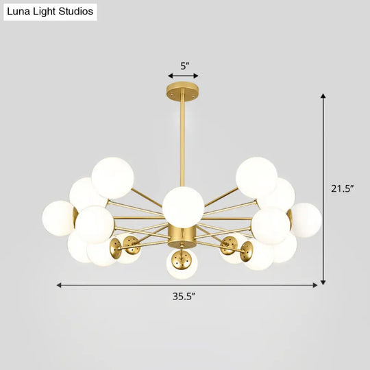 Frosted White Glass Chandelier - Postmodern Suspension Light With Burst Design 16 / Gold