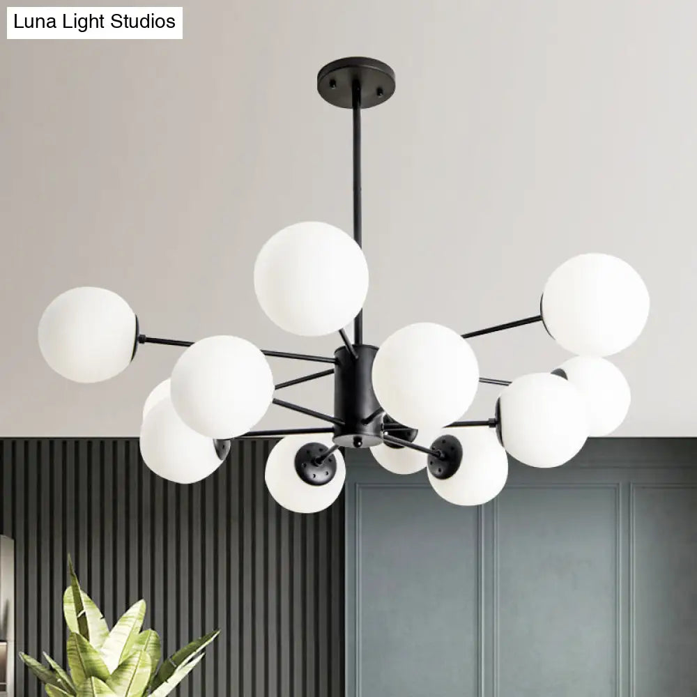 Frosted White Glass Chandelier - Postmodern Suspension Light With Burst Design