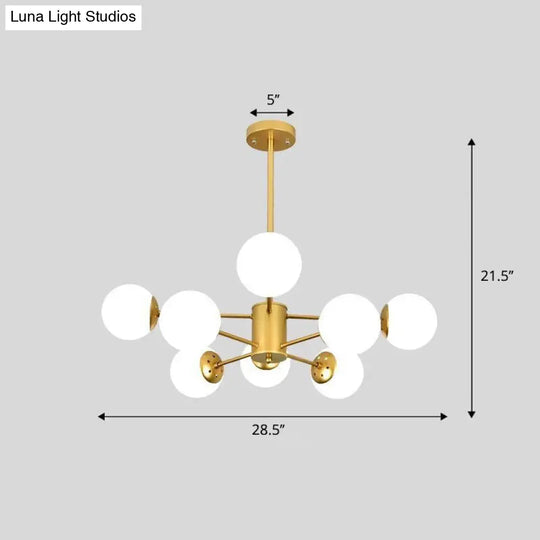 Frosted White Glass Chandelier - Postmodern Suspension Light With Burst Design 8 / Gold