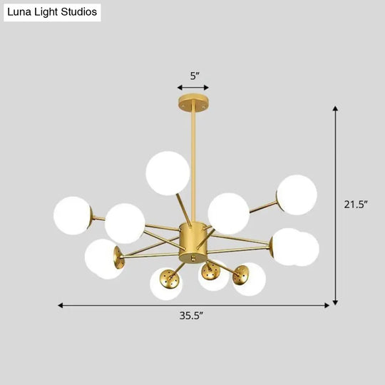 Frosted White Glass Chandelier - Postmodern Suspension Light With Burst Design 12 / Gold