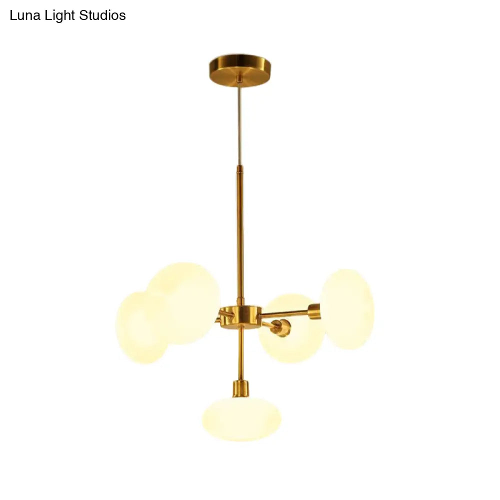 Modern White Glass Chandelier With Gold Accents - 5-Light Circular Ceiling Light