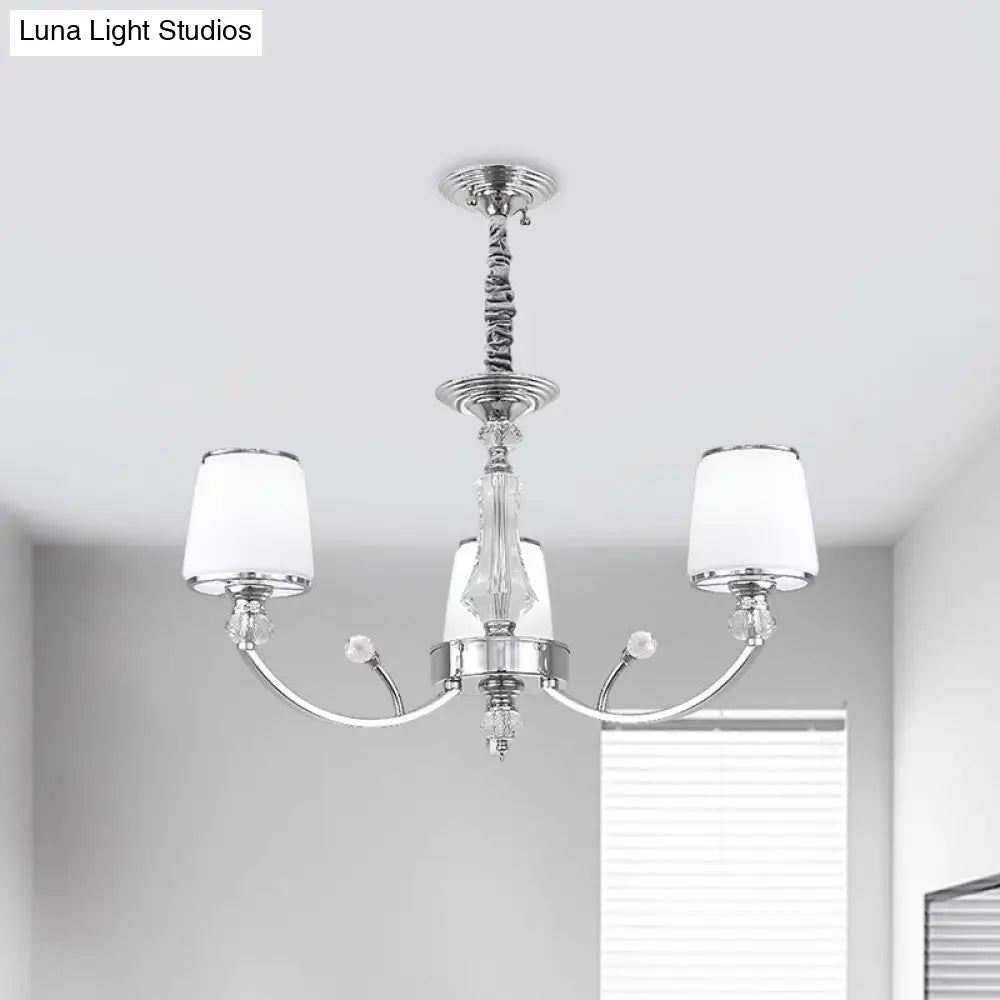 Modern White Glass Cone Chandelier: 3/6 Lights Chrome Suspended Lighting Fixture