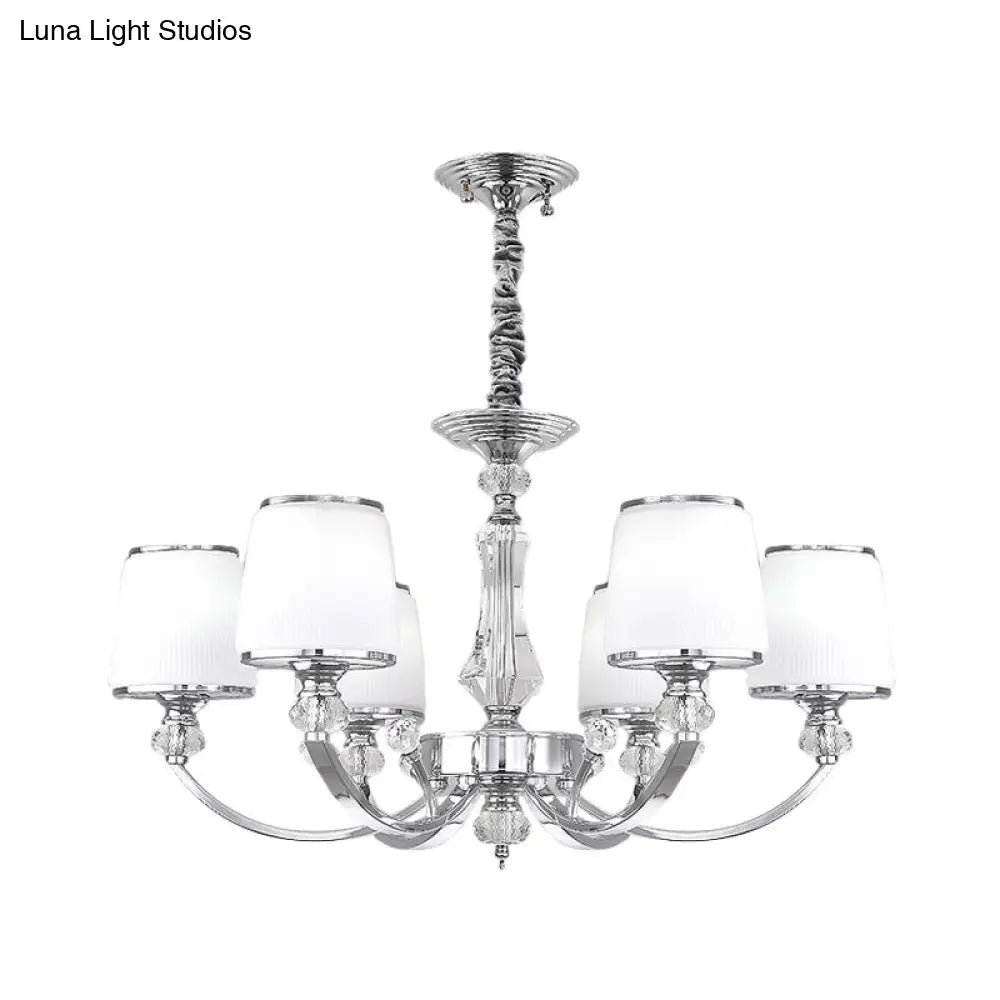 Modern White Glass Cone Chandelier: 3/6 Lights Chrome Suspended Lighting Fixture