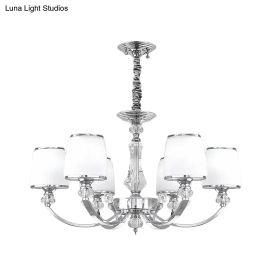 Modern White Glass Cone Chandelier: 3/6 Lights Chrome Suspended Lighting Fixture