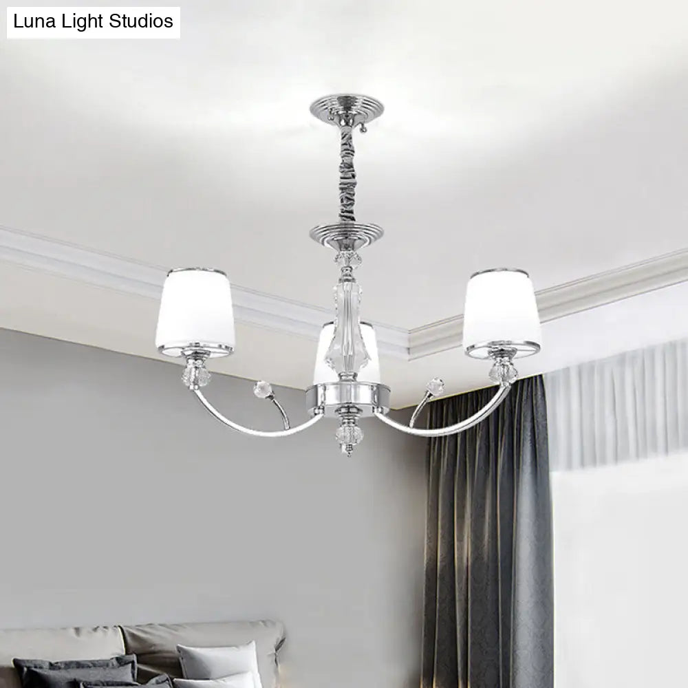 Modern White Glass Cone Chandelier: 3/6 Lights Chrome Suspended Lighting Fixture 3 /