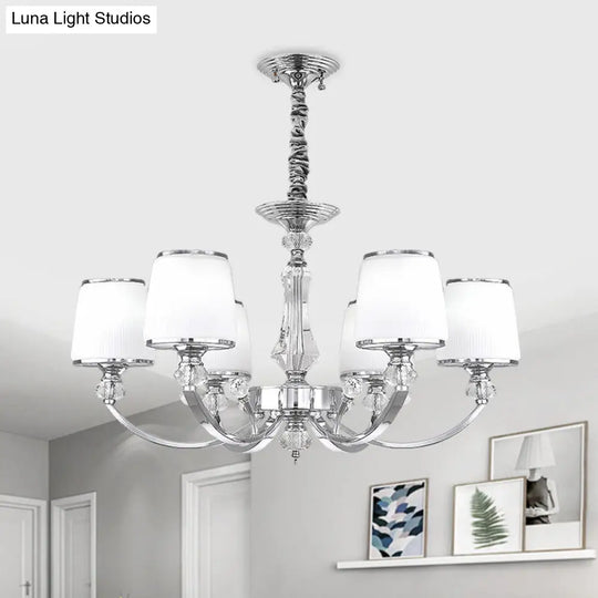 Modern White Glass Cone Chandelier: 3/6 Lights Chrome Suspended Lighting Fixture