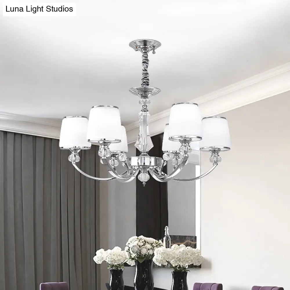 Modern White Glass Cone Chandelier: 3/6 Lights Chrome Suspended Lighting Fixture