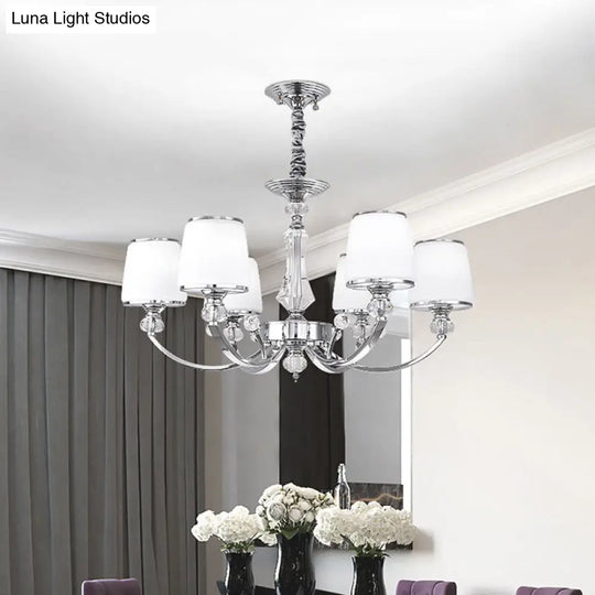 Modern White Glass Cone Chandelier: 3/6 Lights Chrome Suspended Lighting Fixture