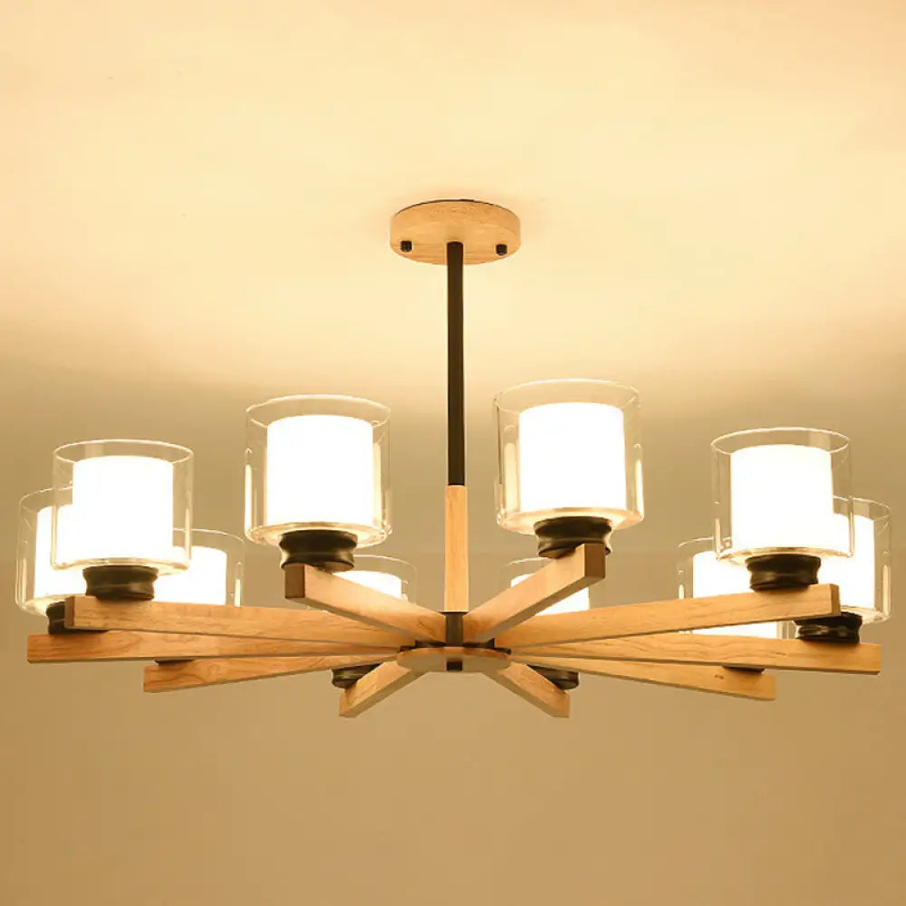 Modern White Glass Cylinder Chandelier - Stylish Suspension Light For Living Room Wooden Stand 10 /