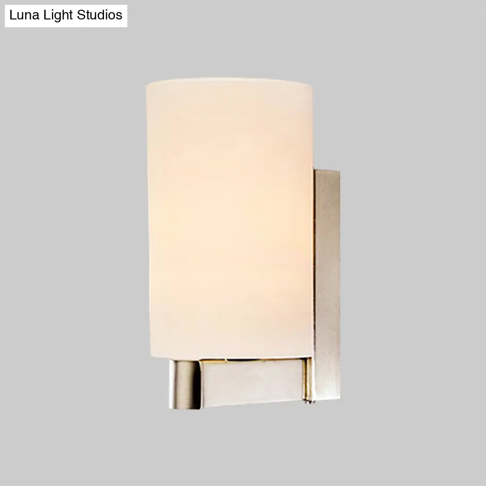 Modern White Glass Cylinder Wall Lamp: Chrome Sconce Fixture For Passages