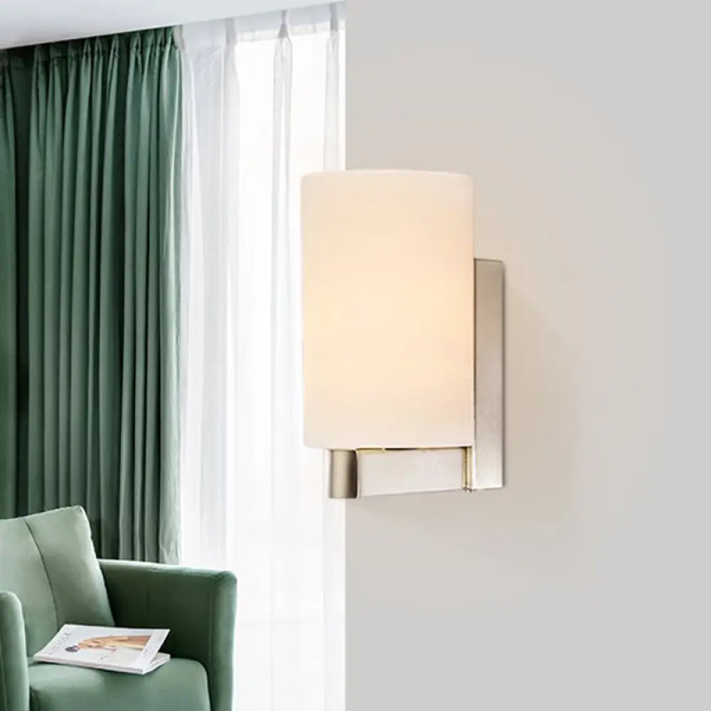 Modern White Glass Cylinder Wall Lamp: Chrome Sconce Fixture For Passages