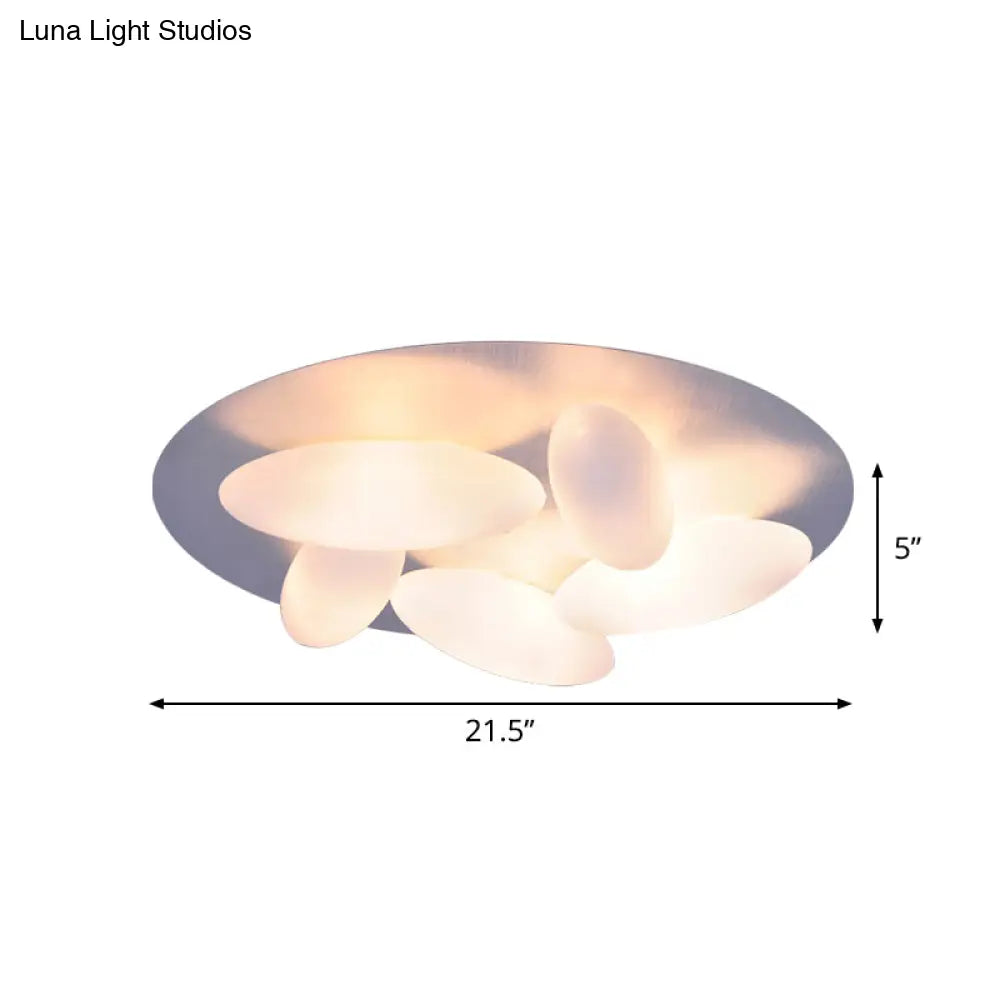 Modern White Glass Flush Mount Ceiling Lamp With Rice Grain Shape - 3/5 Heads For Living Room