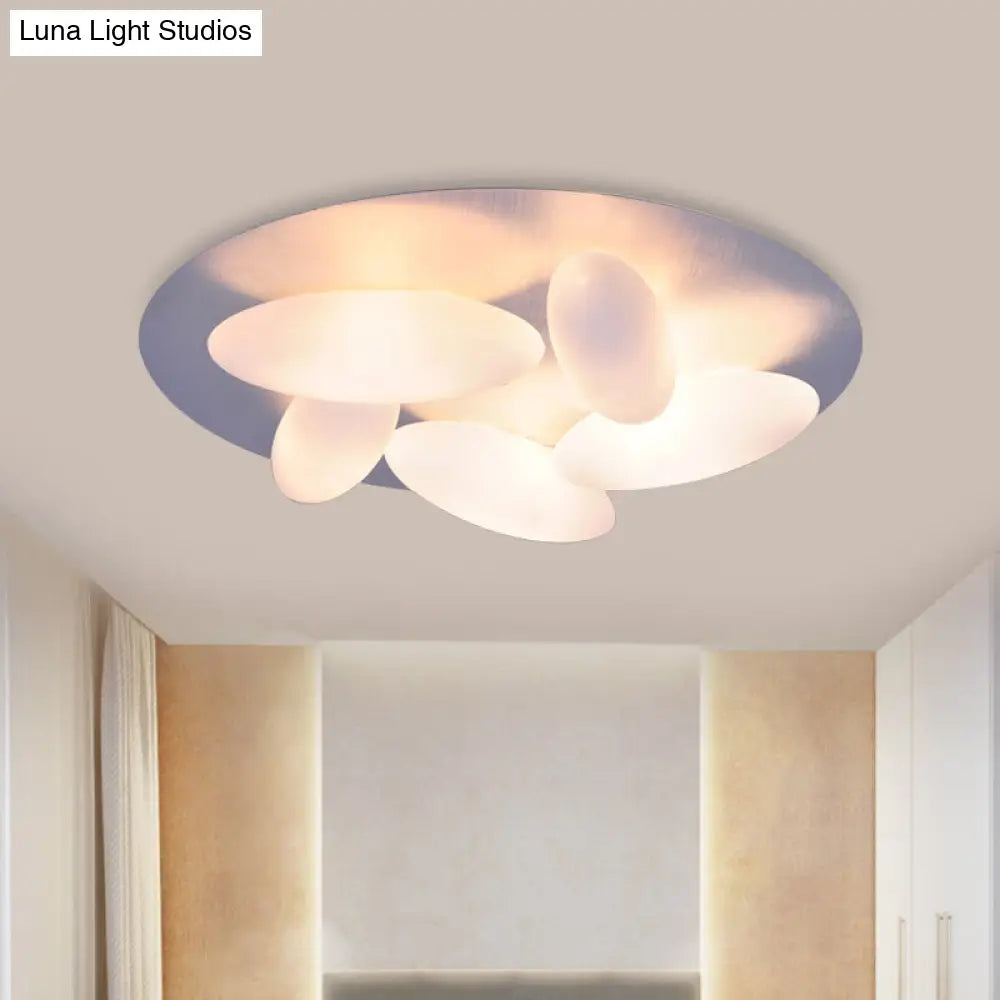 Modern White Glass Flush Mount Ceiling Lamp With Rice Grain Shape - 3/5 Heads For Living Room