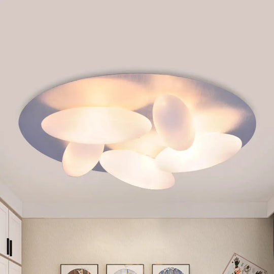 Modern White Glass Flush Mount Ceiling Lamp With Rice Grain Shape - 3/5 Heads For Living Room 5 /