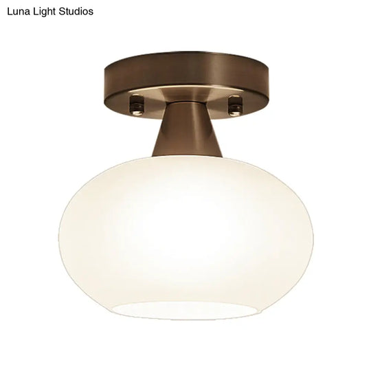 Modern White Glass Flush Mount Oval Lantern Ceiling Light For Bedroom