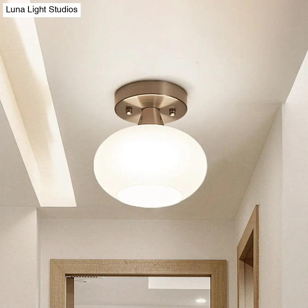 Modern White Glass Flush Mount Oval Lantern Ceiling Light For Bedroom