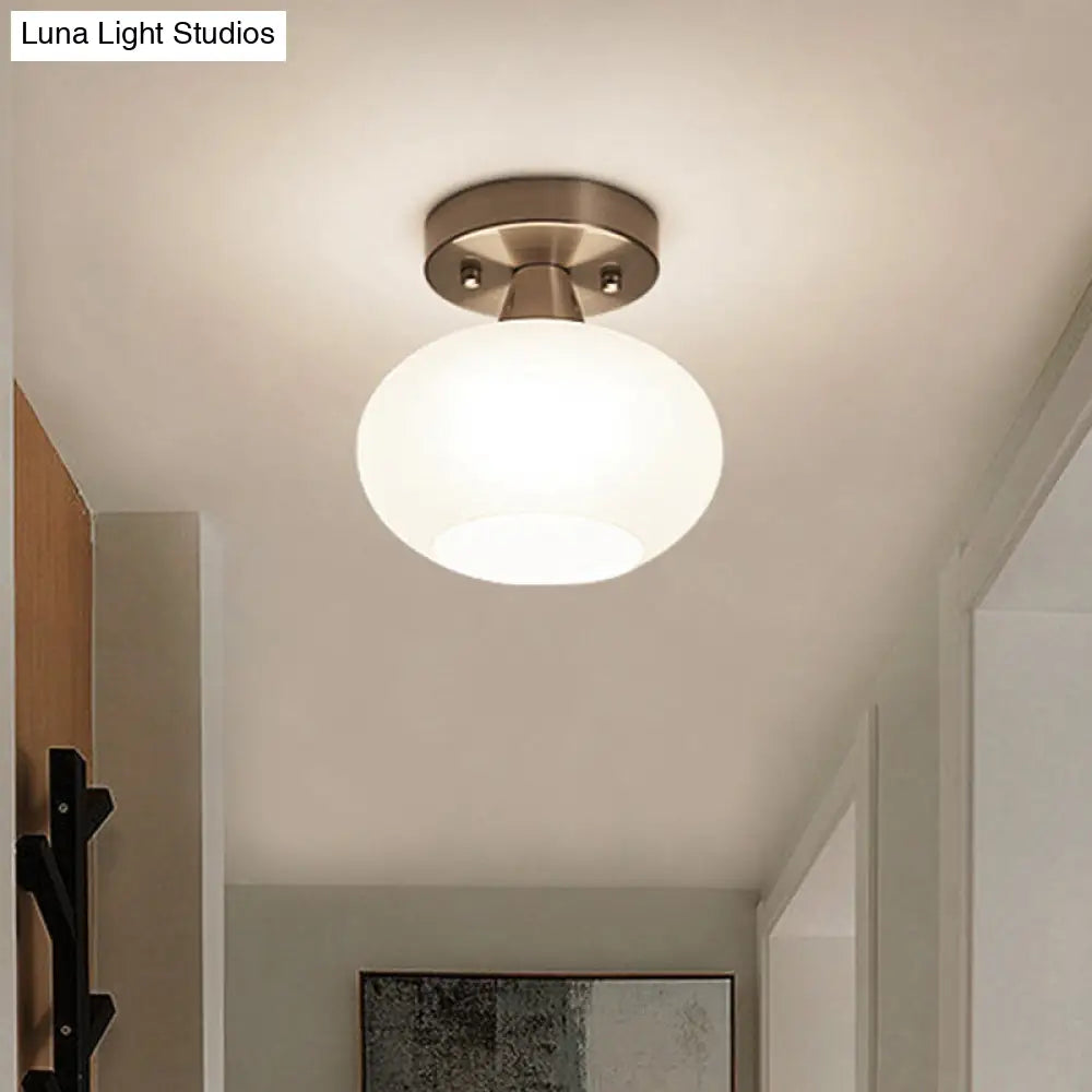 Modern White Glass Flush Mount Oval Lantern Ceiling Light For Bedroom