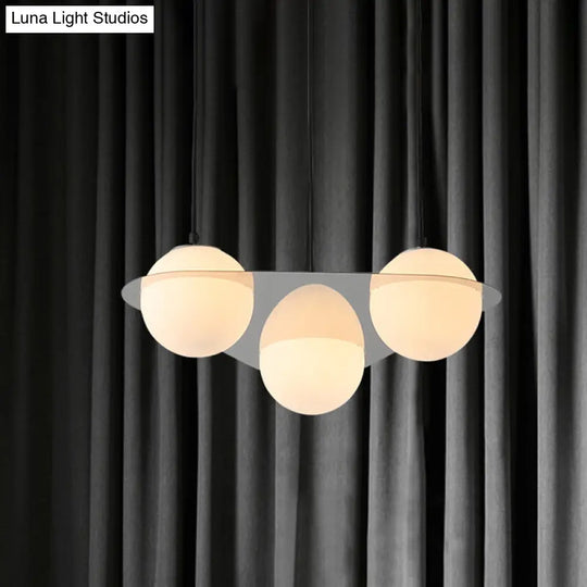 Modern White Glass Globe Cluster Pendant Light - 3-Lights Living Room Ceiling Fixture With Mirror