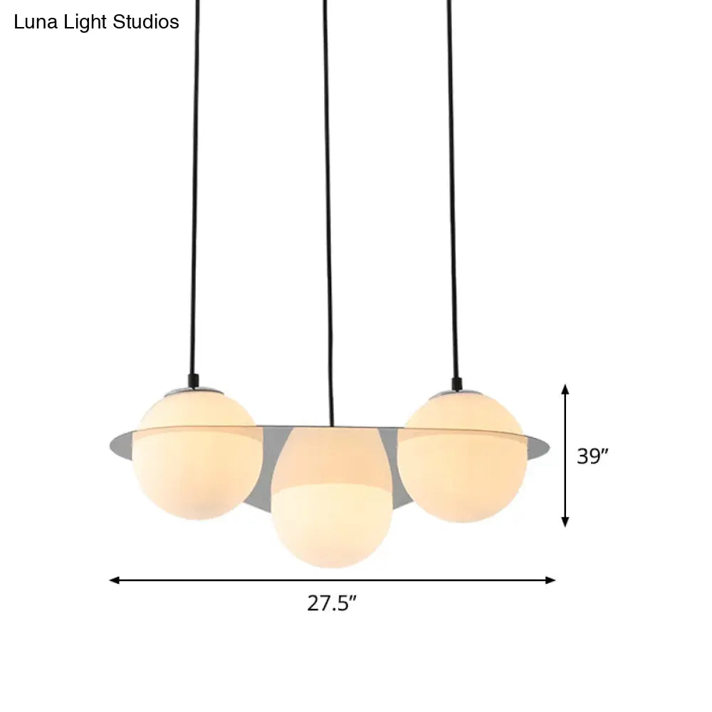 Modern White Glass Globe Pendant Light With 3 Lights And Mirror Fastener For Living Room Ceiling