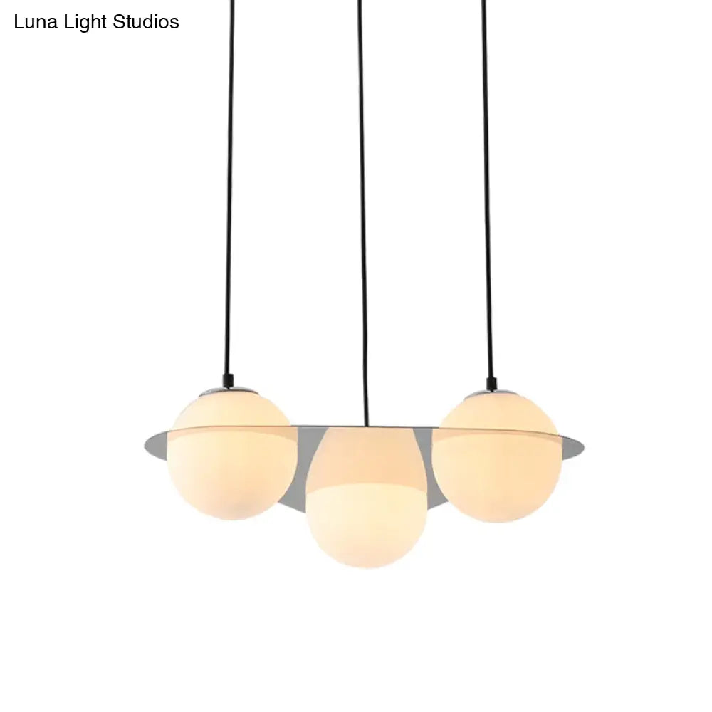 Modern White Glass Globe Pendant Light With 3 Lights And Mirror Fastener For Living Room Ceiling
