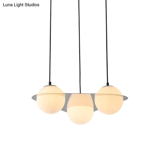 Modern White Glass Globe Pendant Light With 3 Lights And Mirror Fastener For Living Room Ceiling