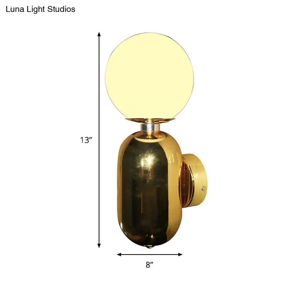 Modern White Glass Globe Sconce Light - 6/8 Wide 1 Bulb Gold Wall Mounted Lighting