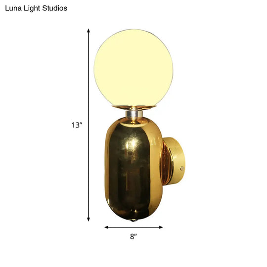 Modern White Glass Globe Sconce Light - 6/8 Wide 1 Bulb Gold Wall Mounted Lighting