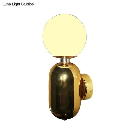 Modern White Glass Globe Sconce Light - 6/8 Wide 1 Bulb Gold Wall Mounted Lighting