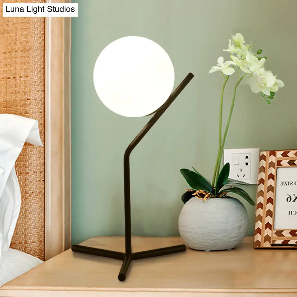 Modern White Glass Globe Study Lamp - 1 Light Bedroom Desk Lighting