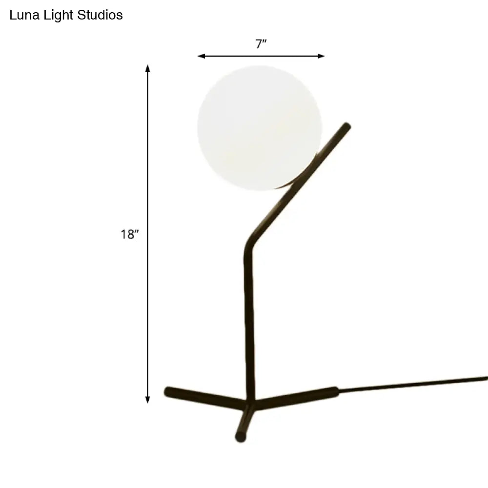 Modern White Glass Globe Study Lamp - 1 Light Bedroom Desk Lighting