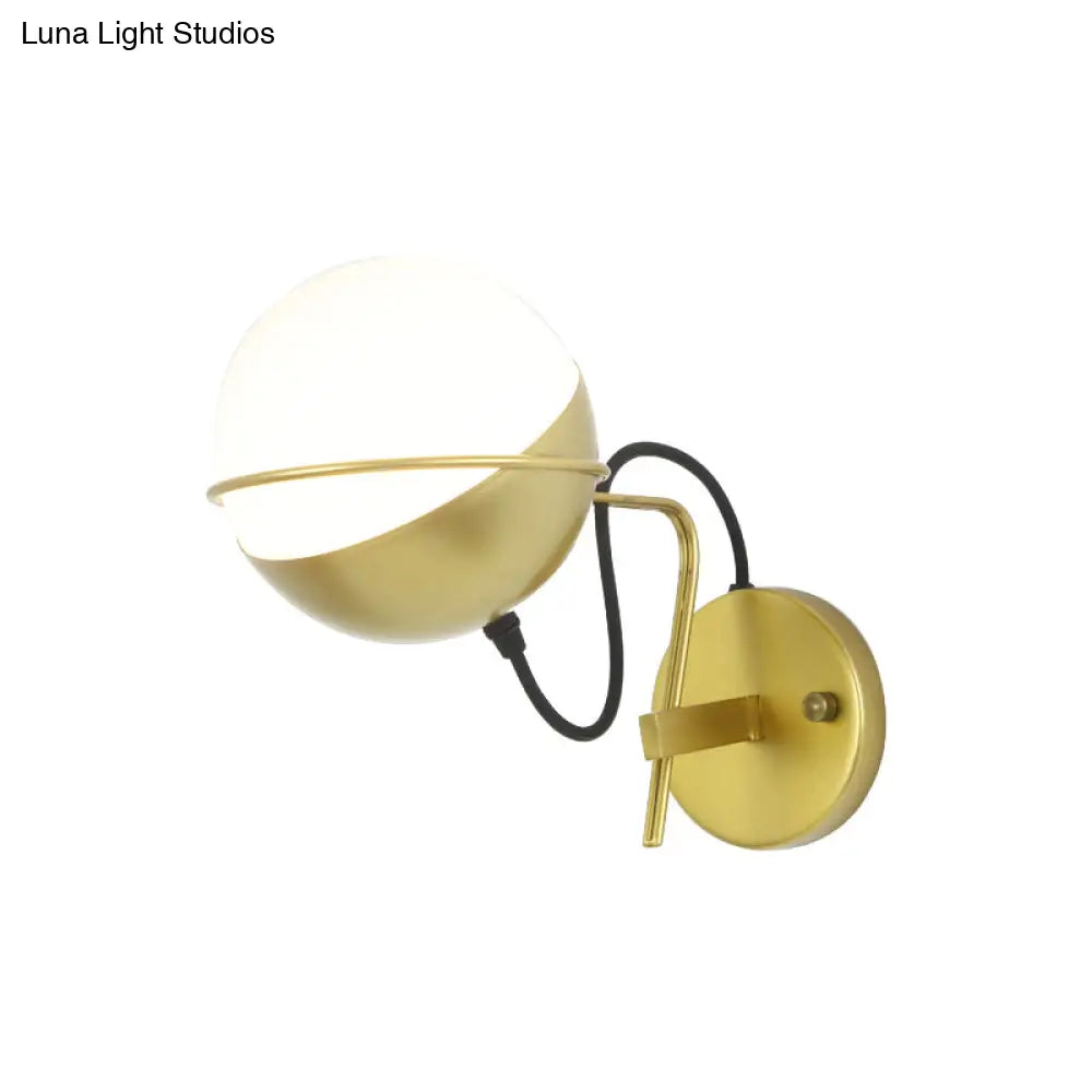 Modern White Glass Globe Wall Sconce With Golden Mount