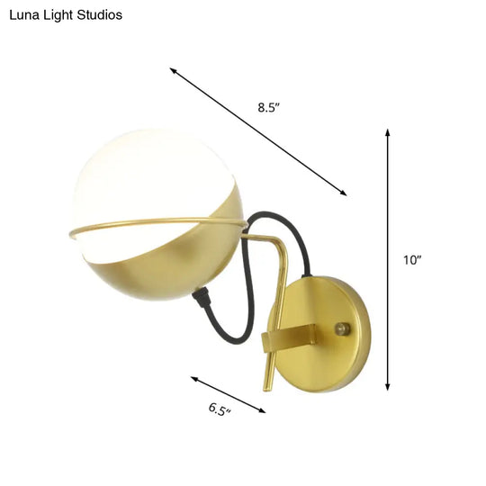 Modern White Glass Globe Wall Sconce With Golden Mount