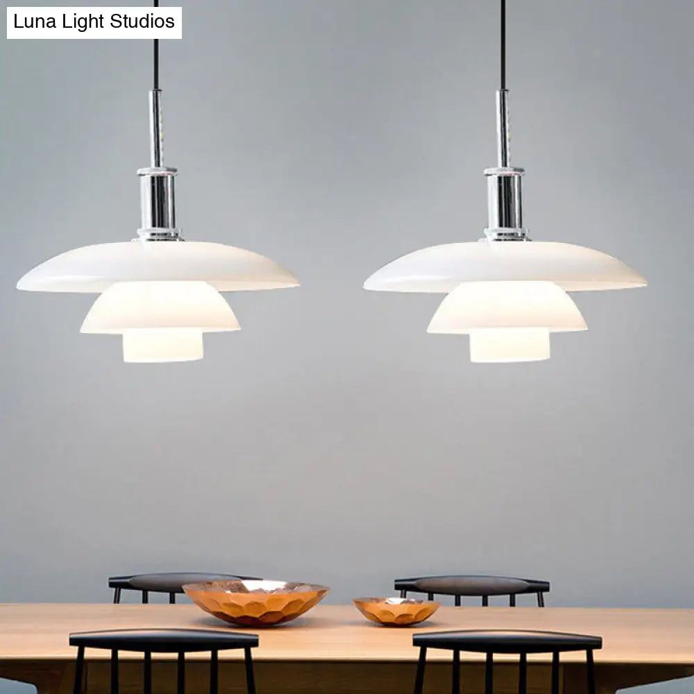 Modernist White Glass 3-Tier Suspension Light With 1 Bulb Hanging Lamp Perfect For Living Room