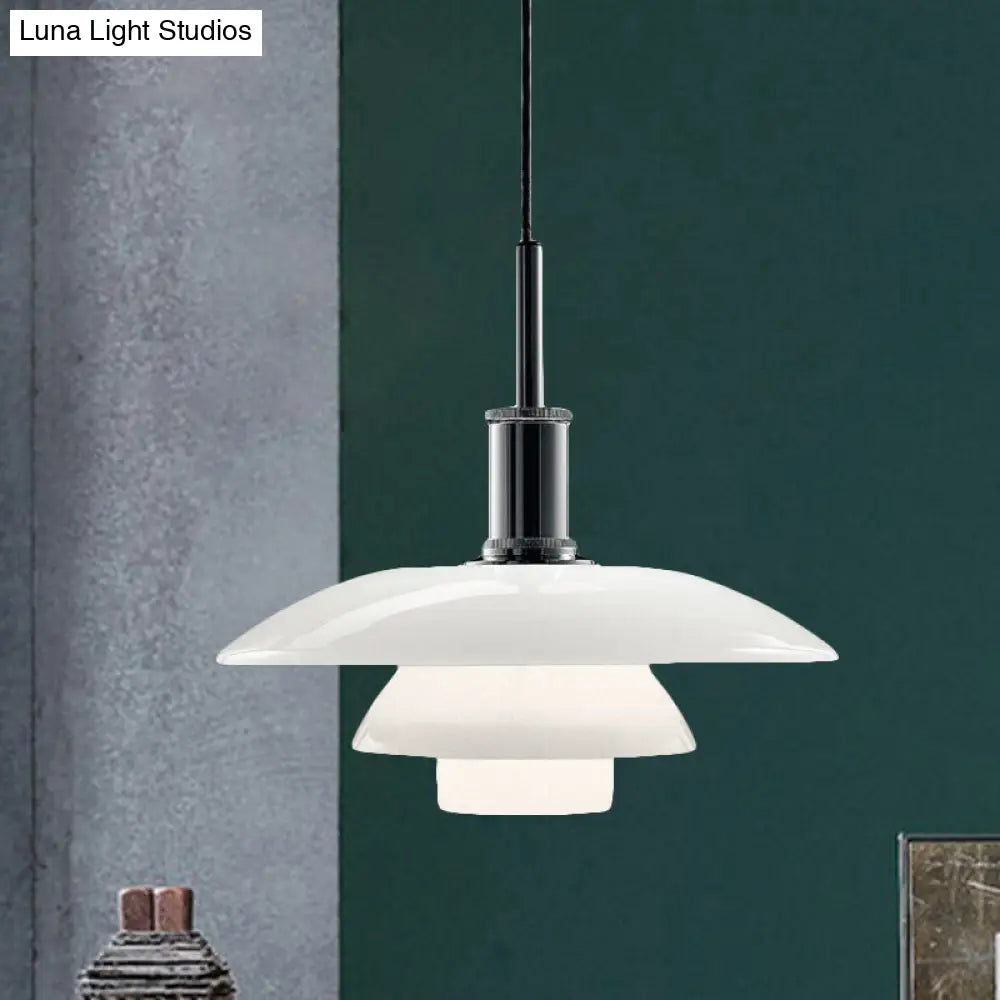 Modernist White Glass 3-Tier Suspension Light With 1 Bulb Hanging Lamp Perfect For Living Room