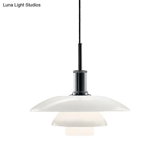 Modernist White Glass 3-Tier Suspension Light With 1 Bulb Hanging Lamp Perfect For Living Room