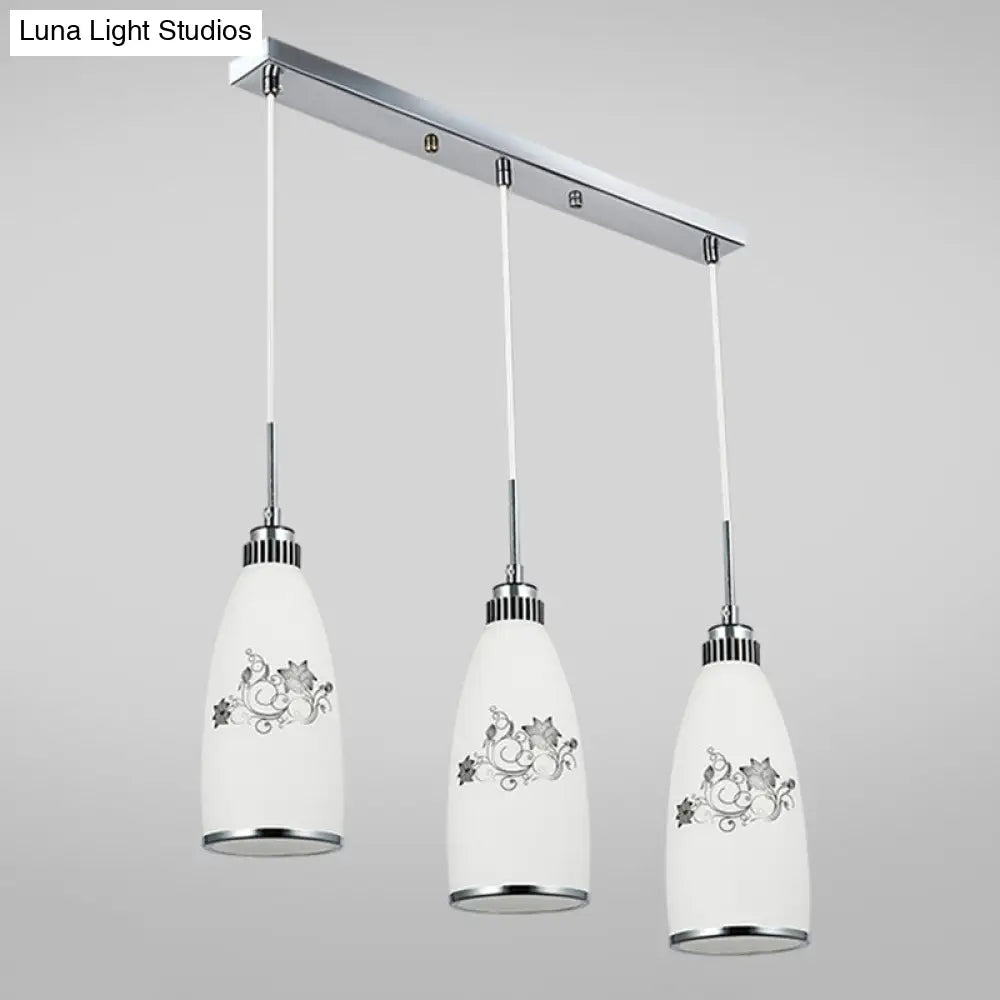 Modern White Glass Hanging Pendant: 3-Light Bottle Multi-Pendant For Restaurants