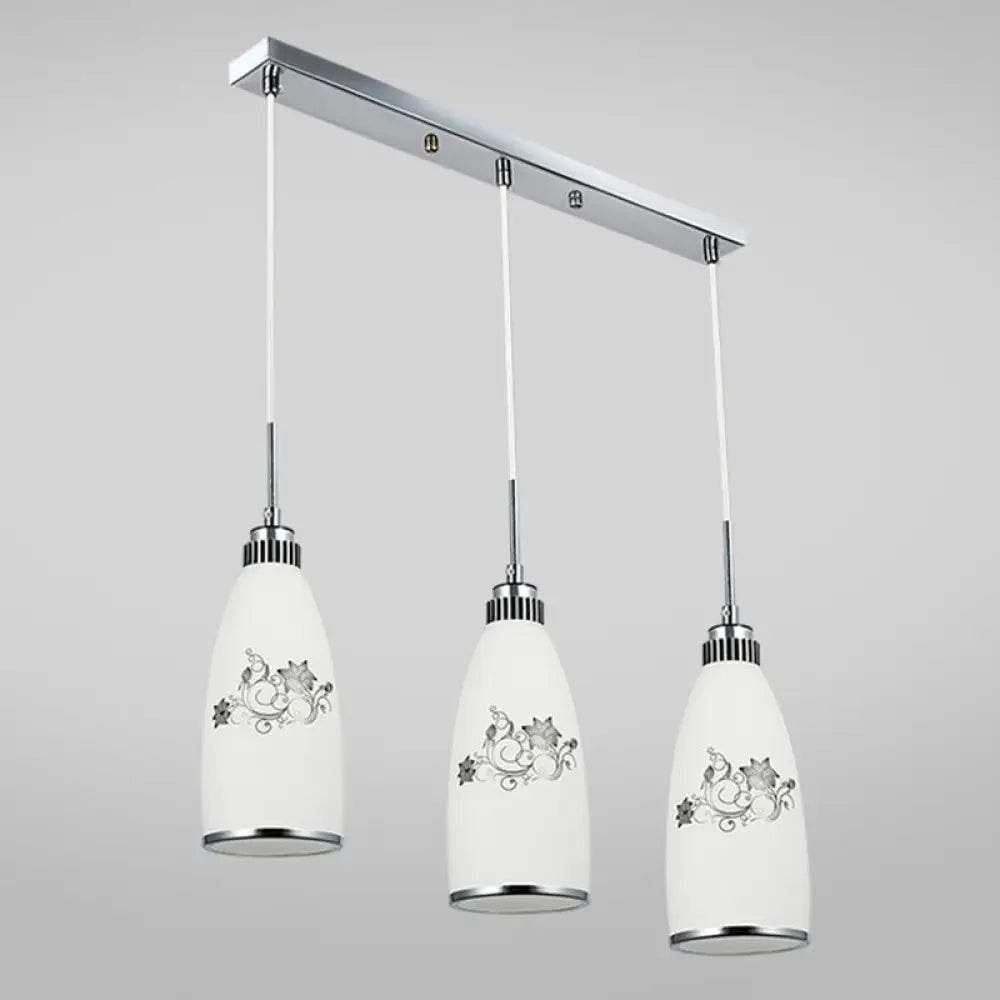 Modern White Glass Hanging Pendant: 3-Light Bottle Multi-Pendant For Restaurants / Linear