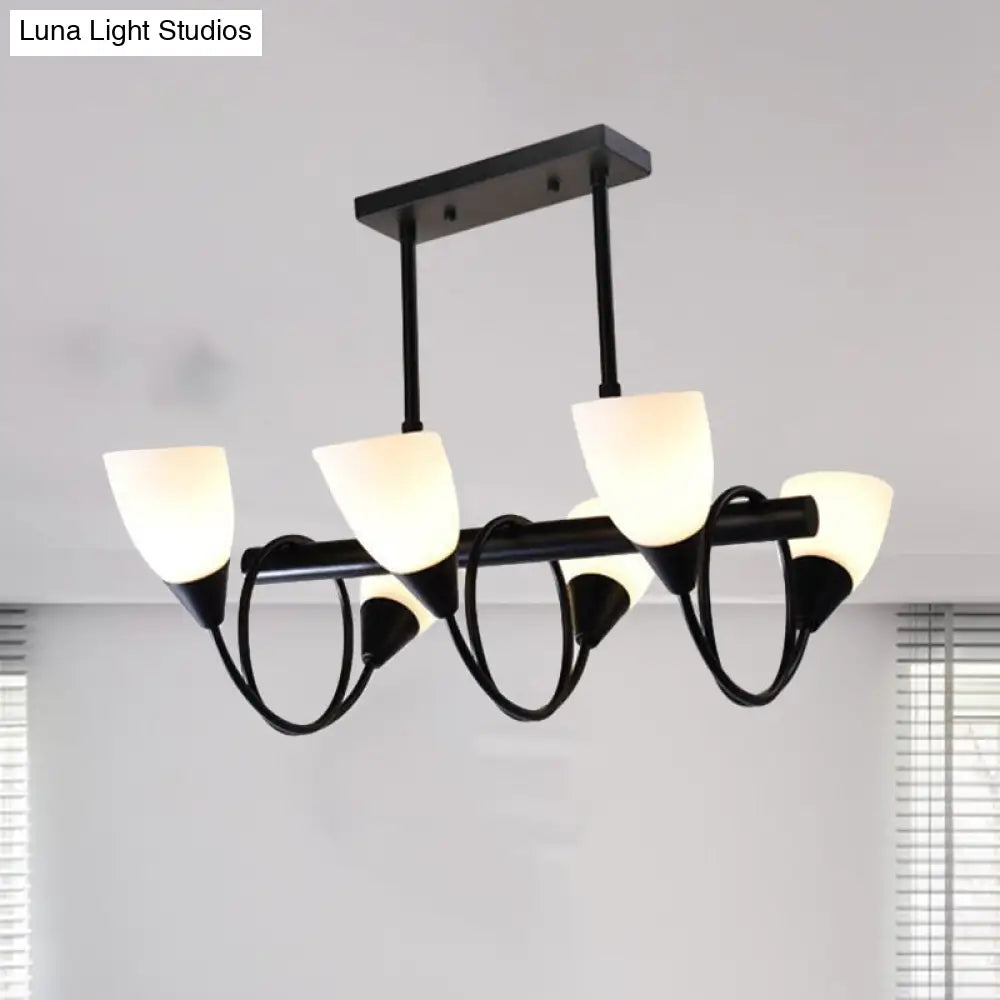 Modern White Glass Linear Kitchen Pendant Light Fixture - 6/8/10 Lights Black Hanging Lamp Kit