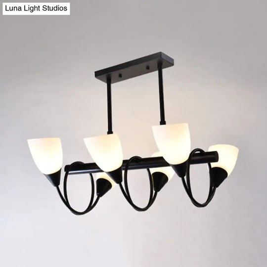 Modern White Glass Linear Kitchen Pendant Light Fixture - 6/8/10 Lights Black Hanging Lamp Kit