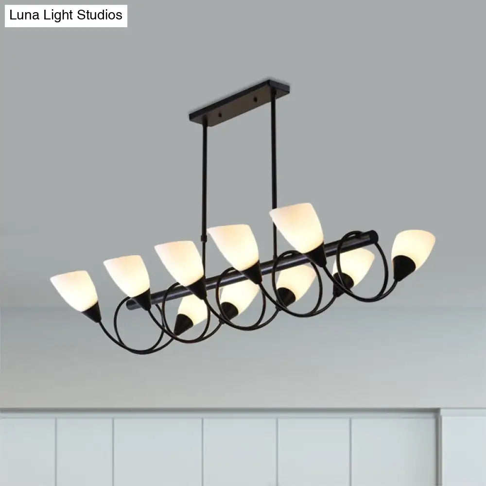 Modern White Glass Linear Kitchen Pendant Light Fixture - 6/8/10 Lights Black Hanging Lamp Kit