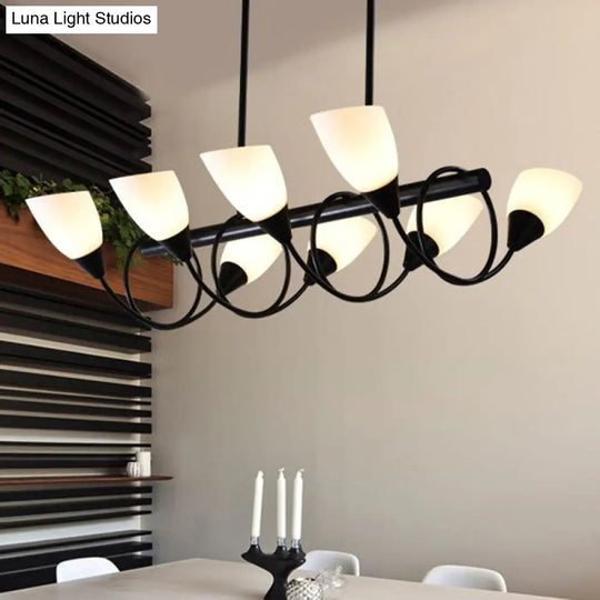 Modern White Glass Linear Kitchen Pendant Light Fixture - 6/8/10 Lights Black Hanging Lamp Kit