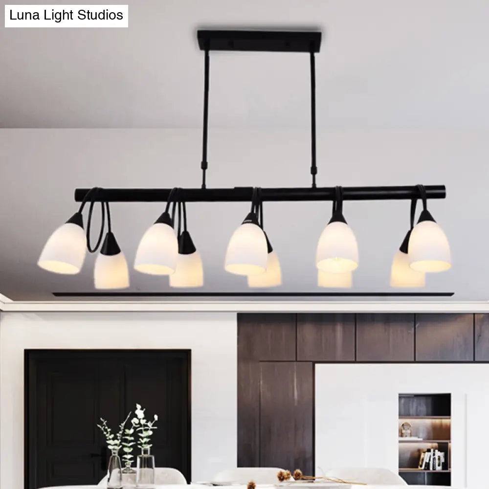 Modern White Glass Linear Kitchen Pendant Light Fixture - 6/8/10 Lights Black Hanging Lamp Kit