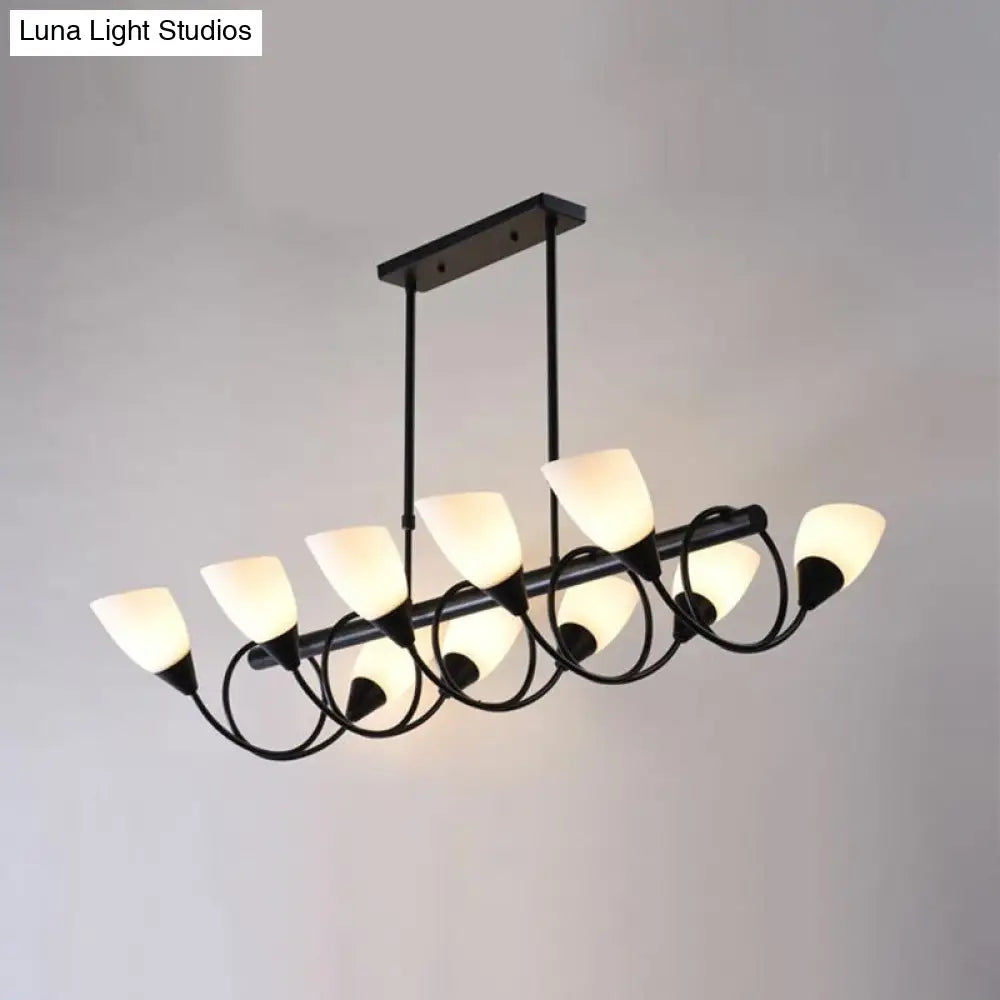 Modern White Glass Linear Kitchen Pendant Light Fixture - 6/8/10 Lights Black Hanging Lamp Kit