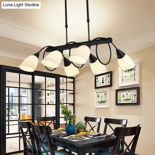 Modern White Glass Linear Kitchen Pendant Light Fixture - 6/8/10 Lights Black Hanging Lamp Kit