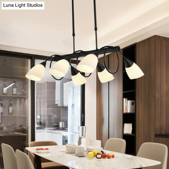 Modern White Glass Linear Kitchen Pendant Light Fixture - 6/8/10 Lights Black Hanging Lamp Kit