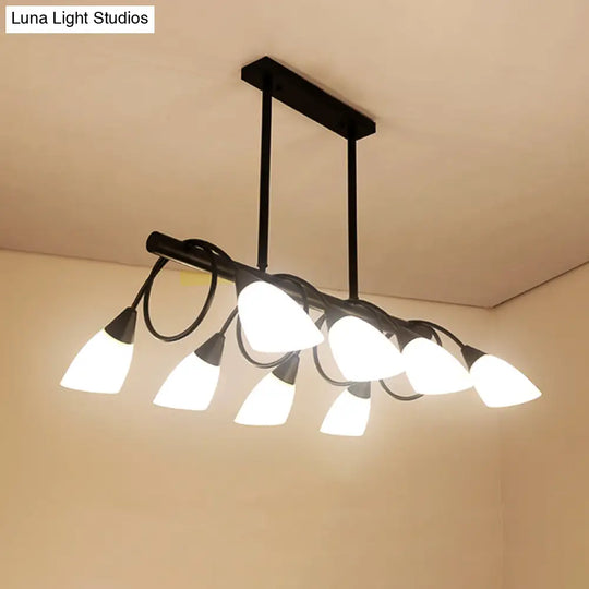 Modern White Glass Linear Kitchen Pendant Light Fixture - 6/8/10 Lights Black Hanging Lamp Kit